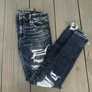 American Eagle High Rise Jegging ripped dark wash skinny jeans size 8